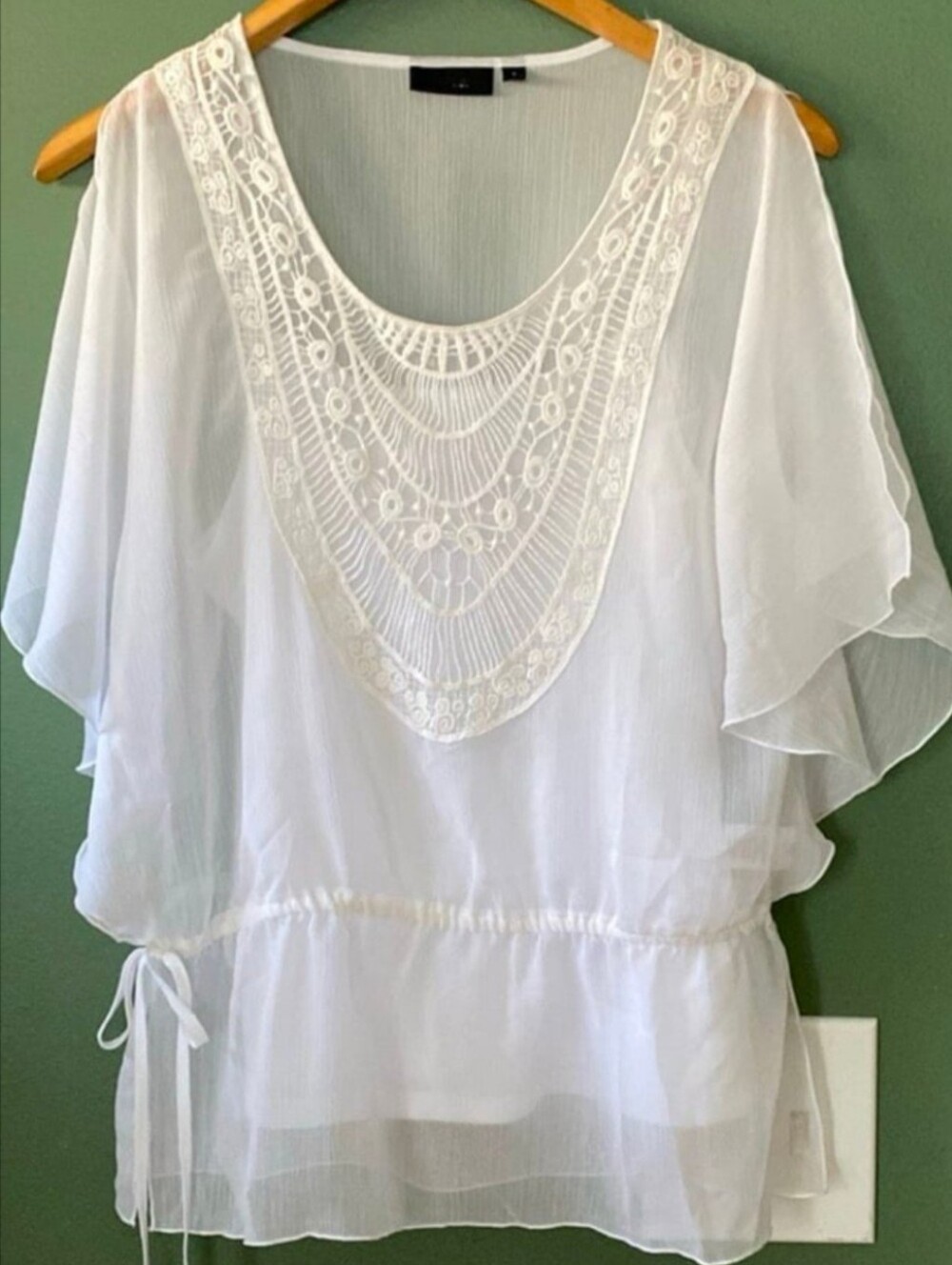 Apt 9 White,Lined Boho Chiffon & Lace Embroidered Top Sz S, Relaxed Fit Like New
